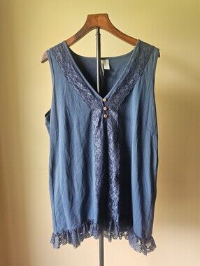 Paint By Numbers Sleeveless Lace-Trim V-Neck Tank Top - Blue Size XL